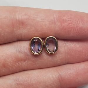 14k Yellow Gold Amethyst Bezel Oval Stud Earrings